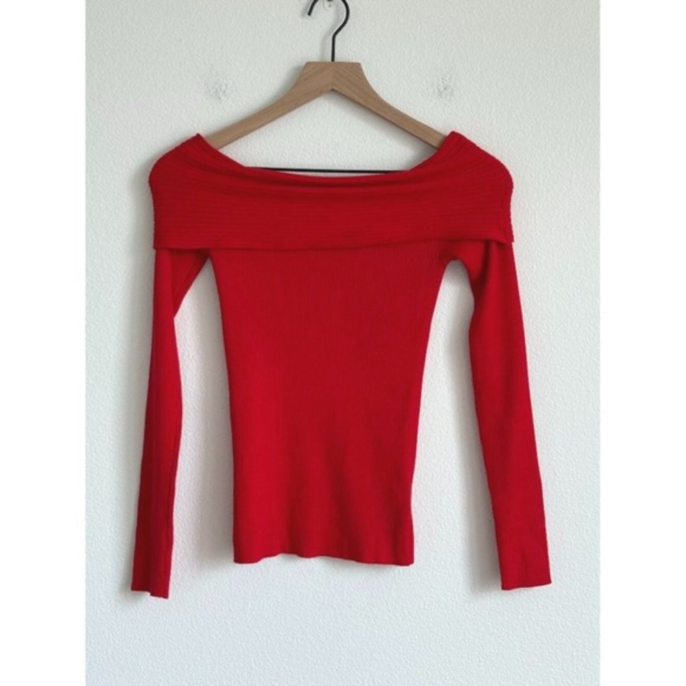 Express Red Off The Shoulder Ribbed Knit‎ Top XS Coquette Soft Girl Whimsigoth